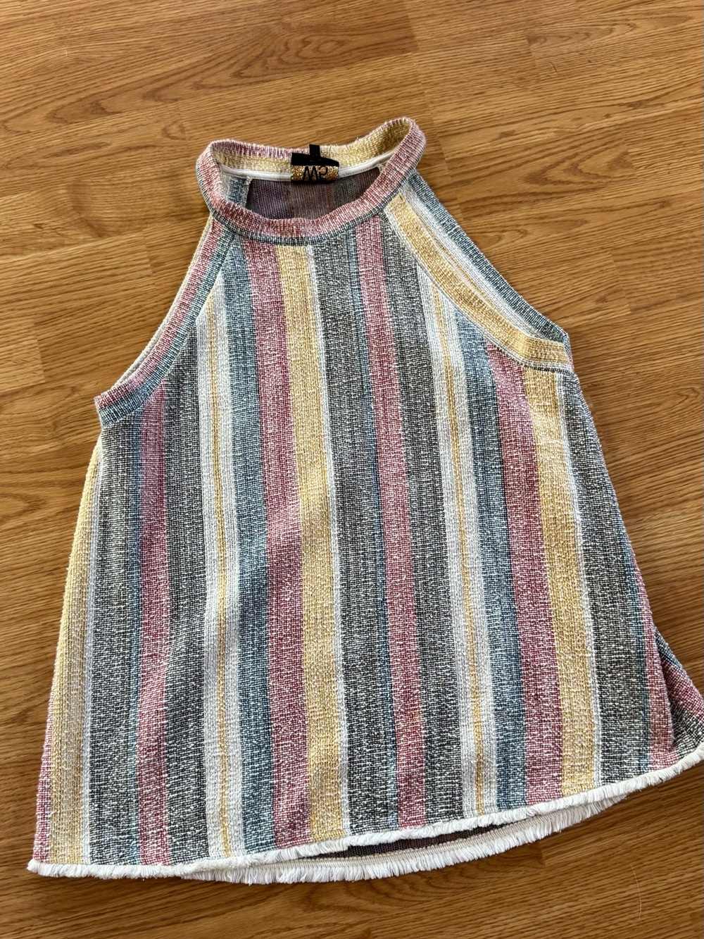 W5 Striped Halter Tank Top in Red, Yellow, Black, Blue and White
